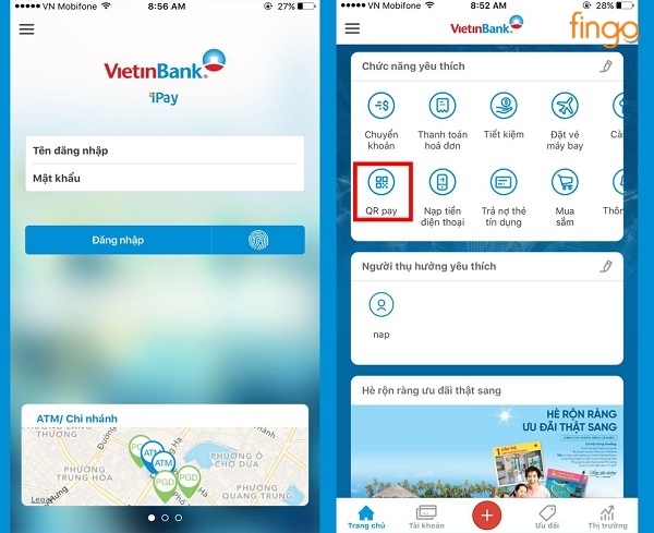 thẻ phi vật lý vietinbank- cách thanh toán hóa đơn trên app VPAY