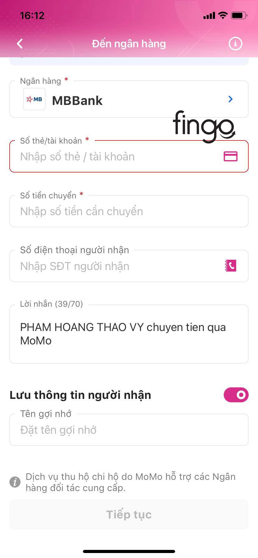 Điền đầy đủ thông tin vào Form