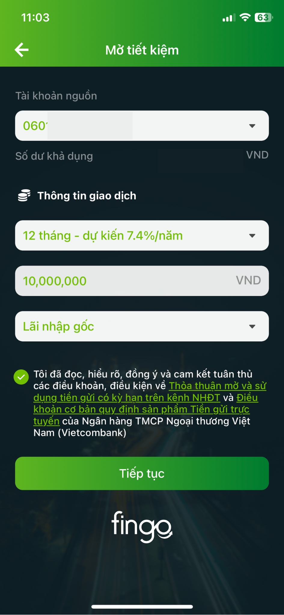 Gửi tiết kiệm online Vietcombank bước 3