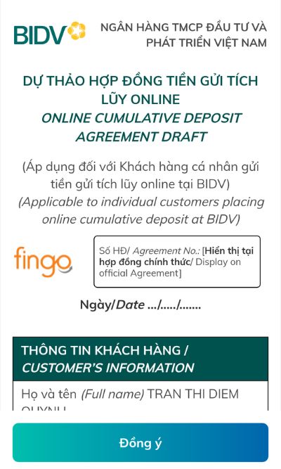 Màn hình sẽ hiển thị hợp đồng mở tài khoản tích lũy