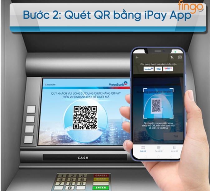 thẻ phi vật lý vietinbank- Quét mã QR để rút tiền tại ATM