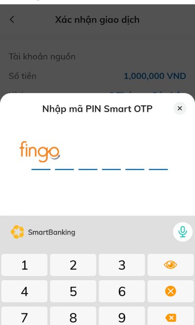 Nhập mã PIN Smart OTP.