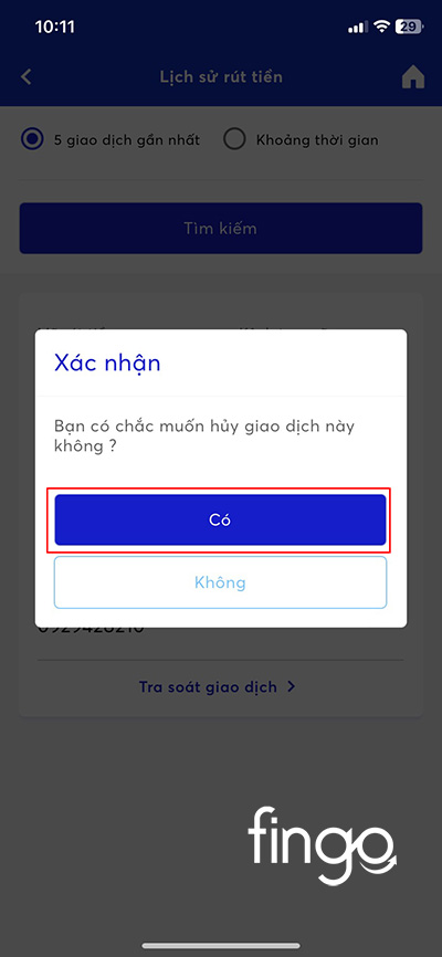 Xác nhận hủy mã rút tiền