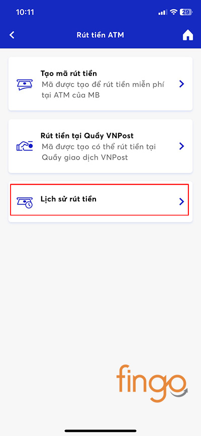 Vào Lịch sử giao dịch rút tiền