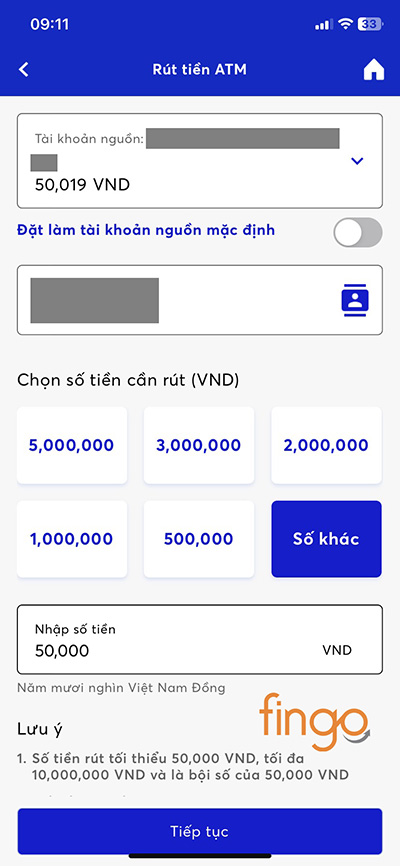 Nhập số tiền bạn muốn rút