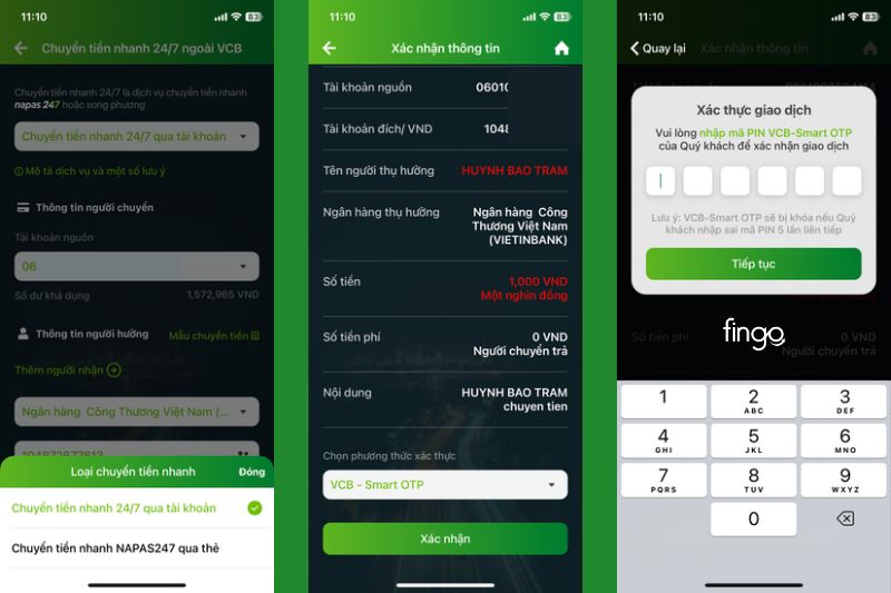 Cách chuyển tiền Vietcombank 24/7