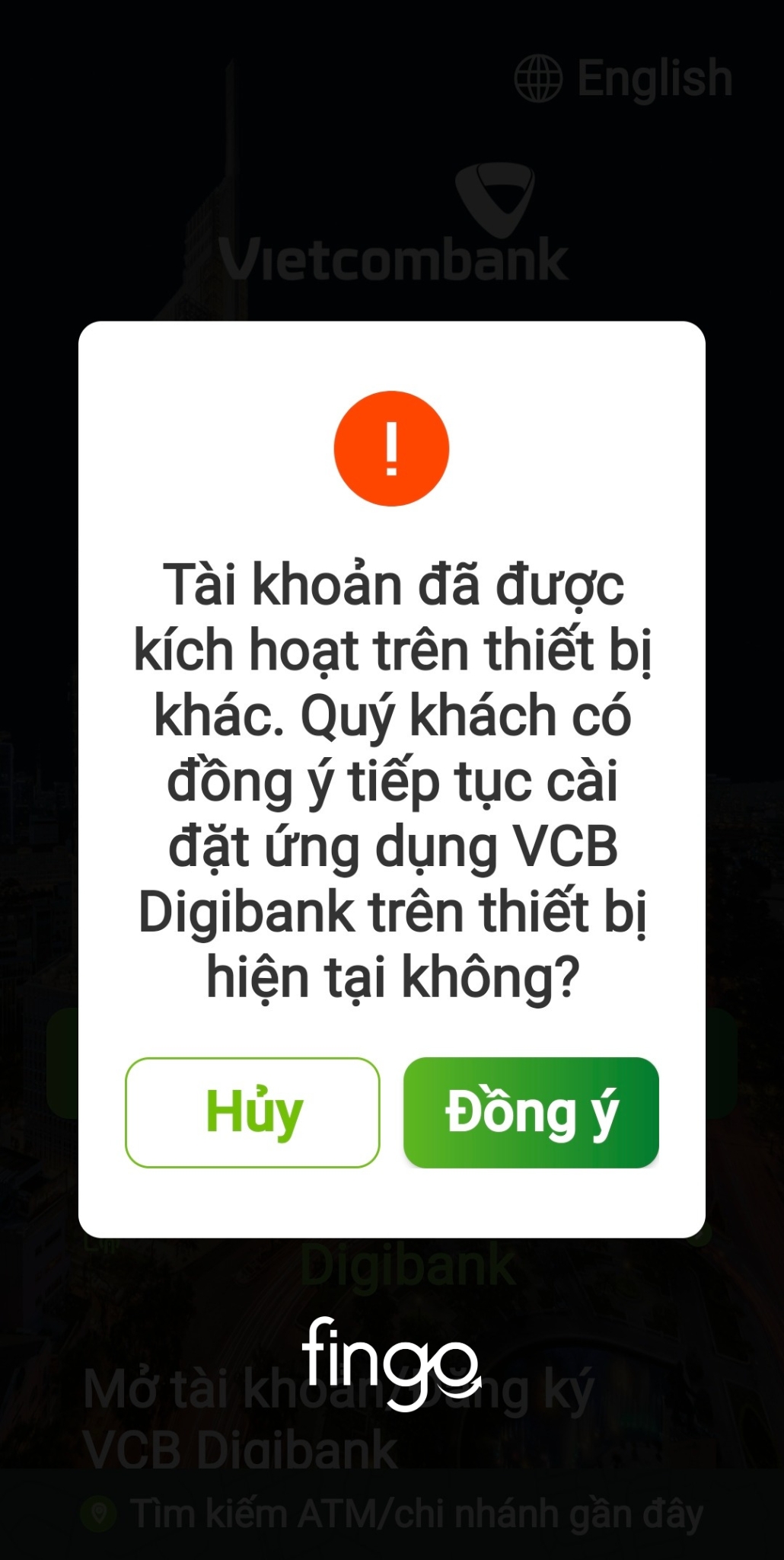 Cách đăng nhập Vietcombank trên điện thoại khác bước 2
