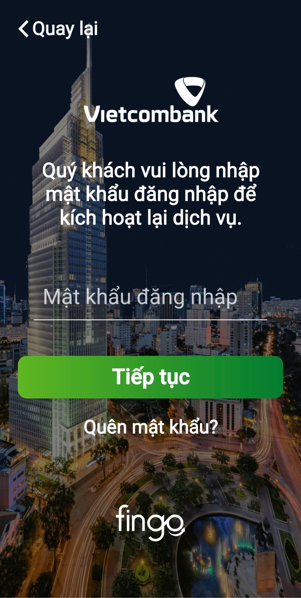Cách đăng nhập Vietcombank trên điện thoại khác bước 3