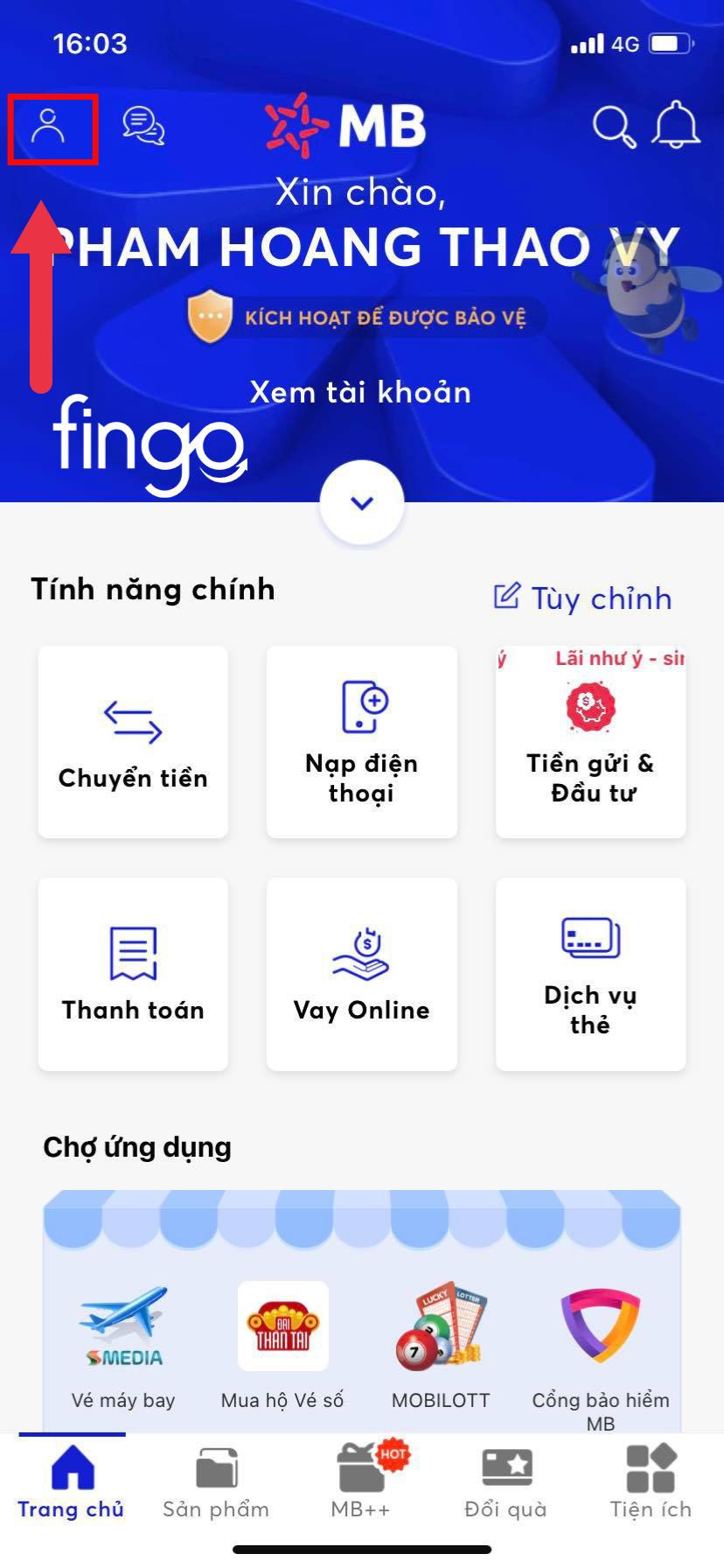 Chọn vào mục "Thông tin cá nhân"