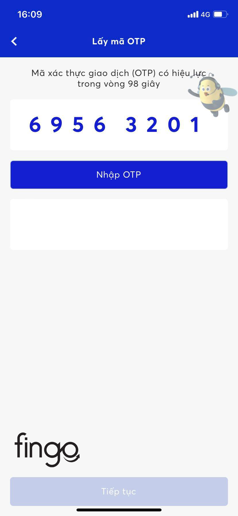 Chọn vào mục "Nhập OTP"