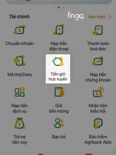 Kéo xuống dưới chọn tiền gửi trực tuyến 