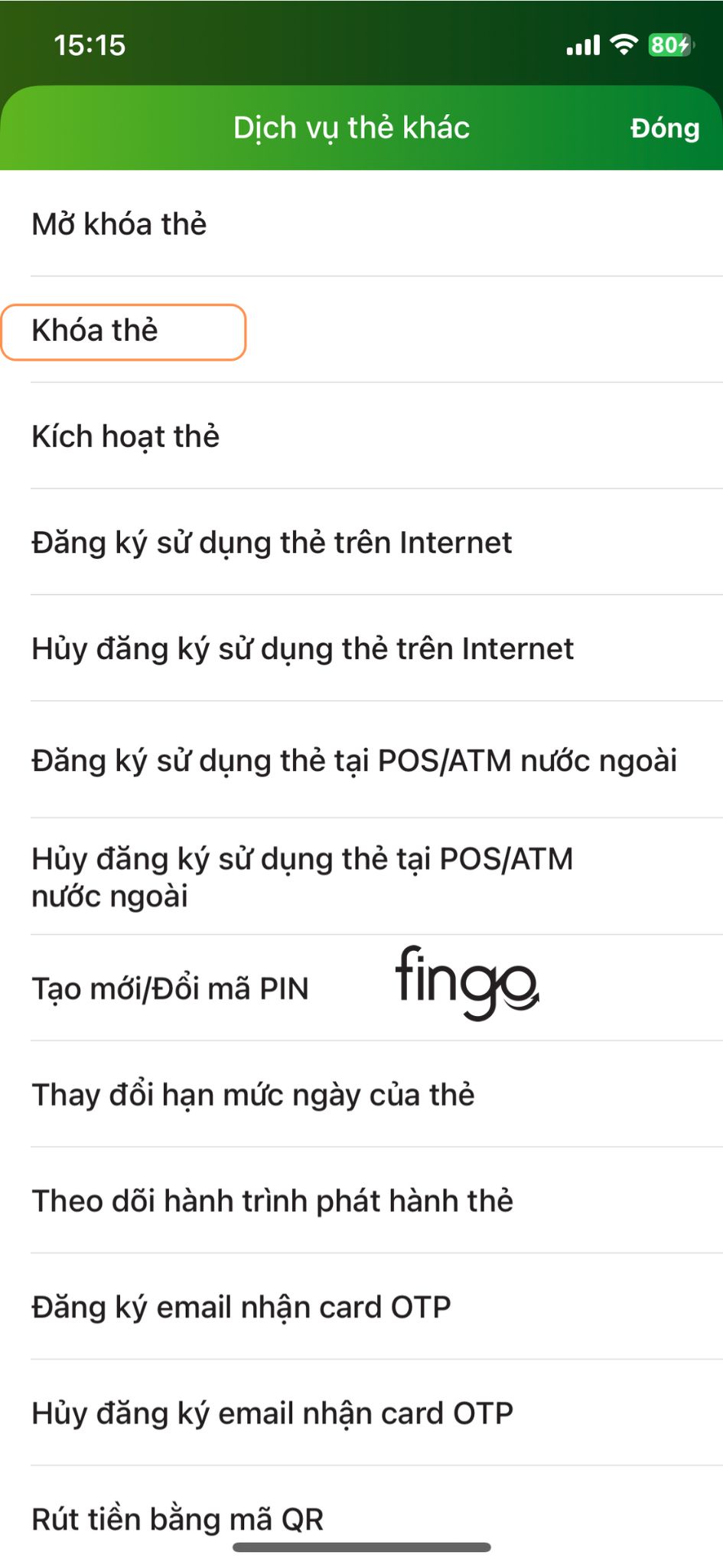 Cách khoá thẻ Vietcombank bằng Digibank bước 2