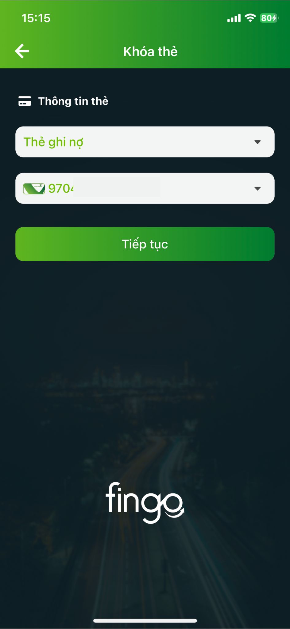 Cách khoá thẻ Vietcombank bằng Digibank bước 3