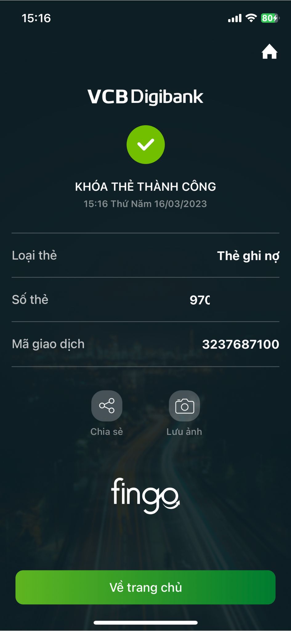 Cách khoá thẻ Vietcombank bằng Digibank bước 5