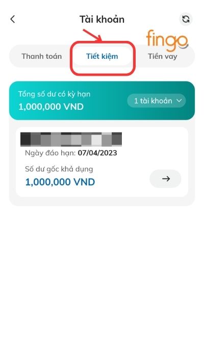 Chọn mục Tiết kiệm, màn hình sẽ hiển thị số tiền mà khách hàng gửi tiết kiệm.