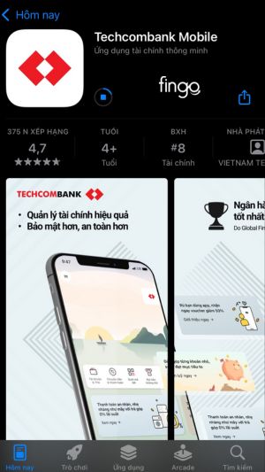 Tải ứng dụng Techcombank về máy 