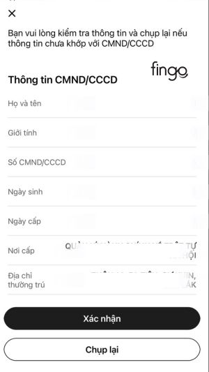 Sau khi quét CCCD thì ứng dụng sẽ tự nhập thông tin người dùng