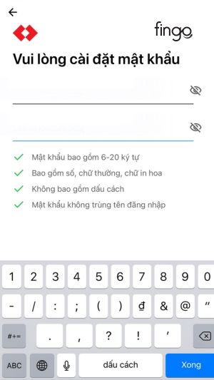 Nhập mật khẩu và xác nhận lại mật khẩu 