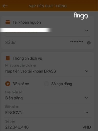 Nhập thông tin khách hàng để tiếp tục nộp tiền epass