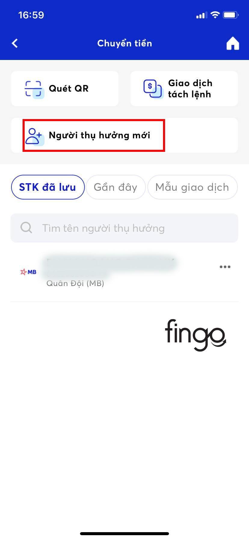Chọn vào "Người hưởng thụ mới"