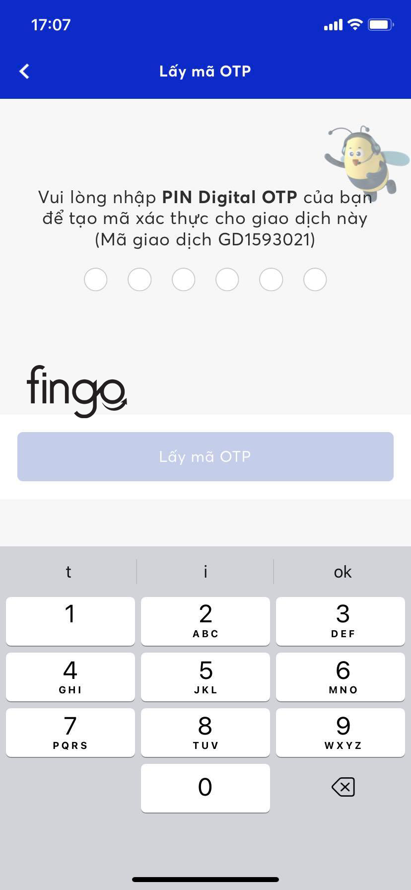Nhập mã PIN Digital OTP MB Bank để tiếp tục giao dịch