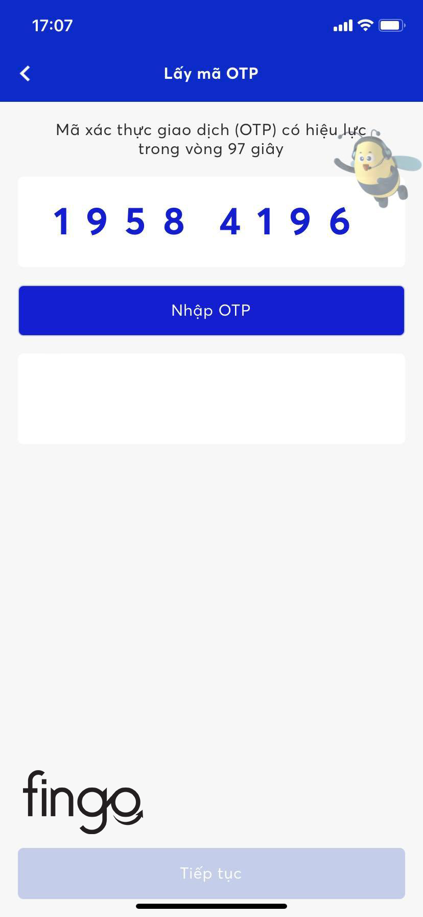Nhấp vào mục "Nhập OTP" để hoàn thành giao dịch