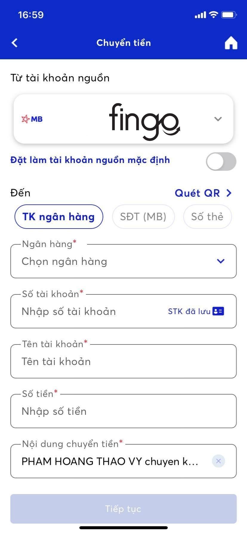 Điền đầy đủ và chính xác thông tin cá nhân