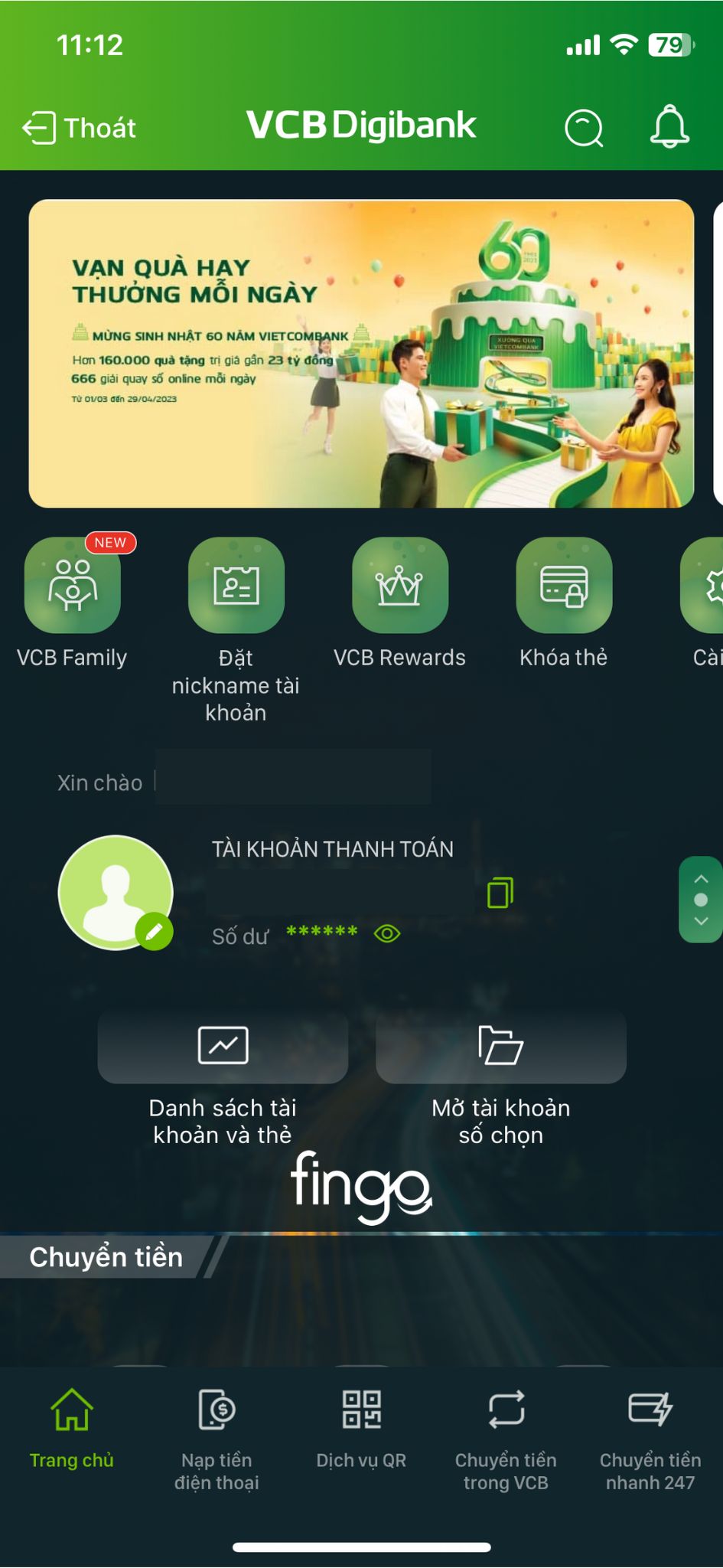 Cách sao kê ngân hàng Vietcombank bước 1
