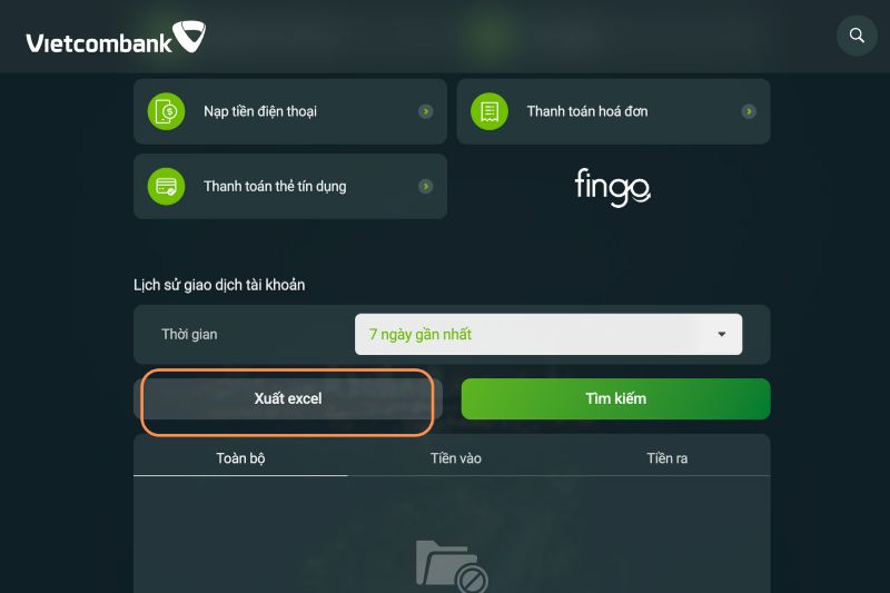 Cách sao kê ngân hàng Vietcombank trên web VCB Digibank bước 3
