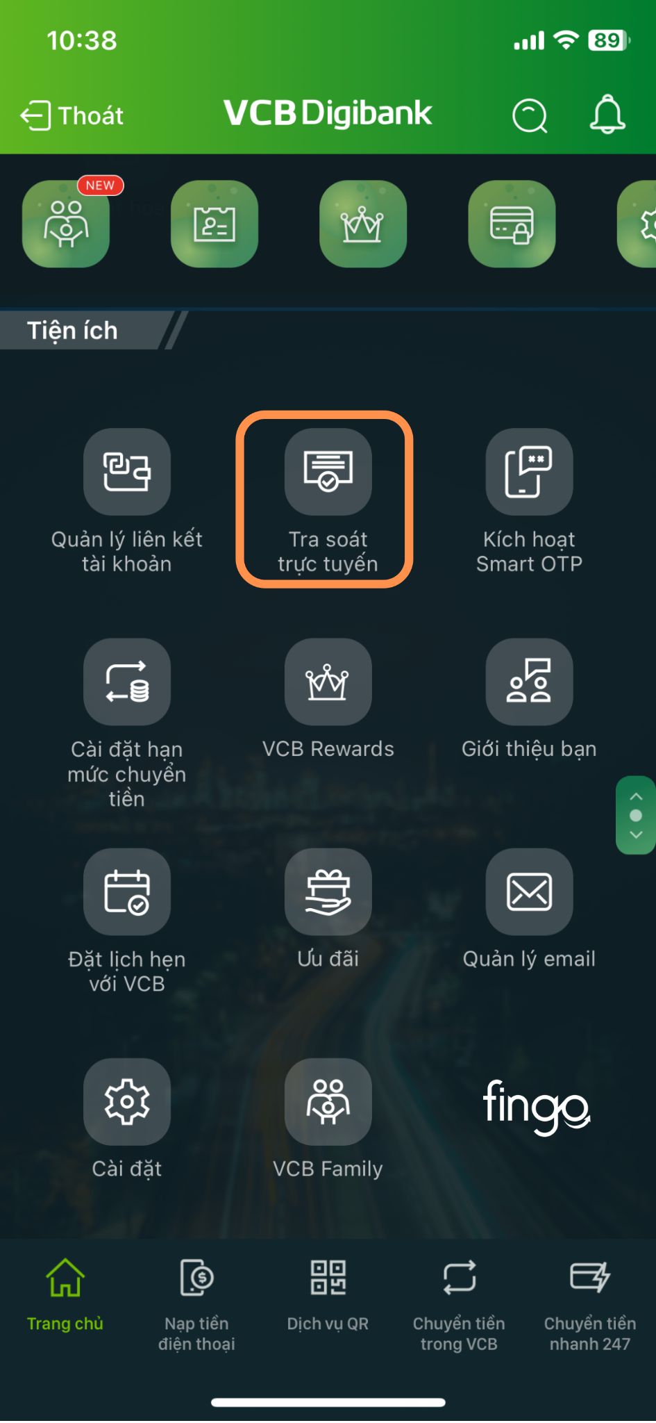 Tra soát Vietcombank bằng VCB Digibank bước 1