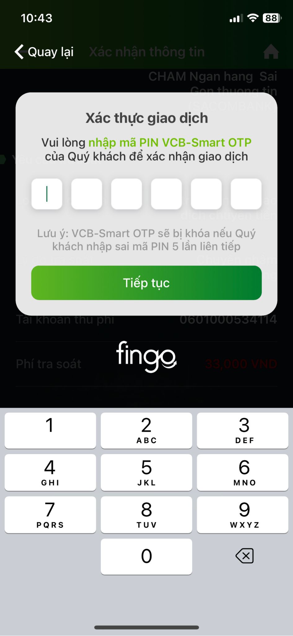 Cách tra soát Vietcombank bước 6