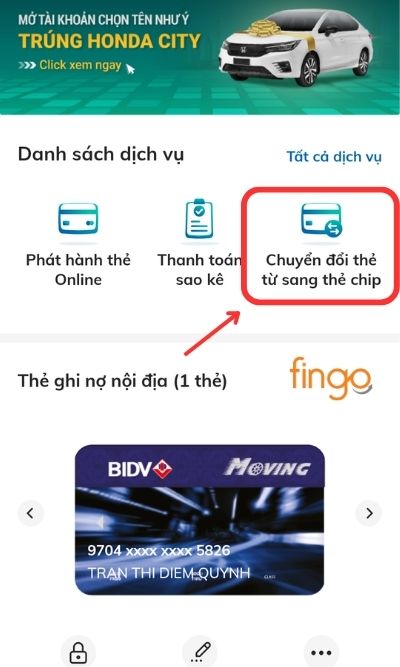Chọn "Chuyển đổi thẻ từ sang thẻ chip".