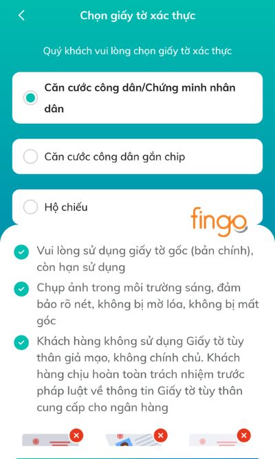 Chọn giấy tờ xác thực