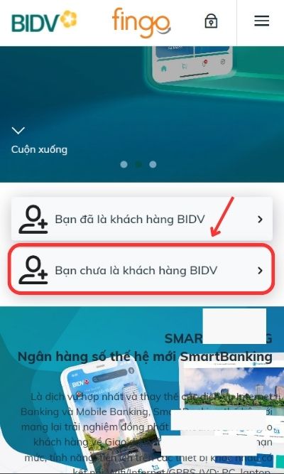 Chọn "Bạn chưa là khách hàng BIDV"