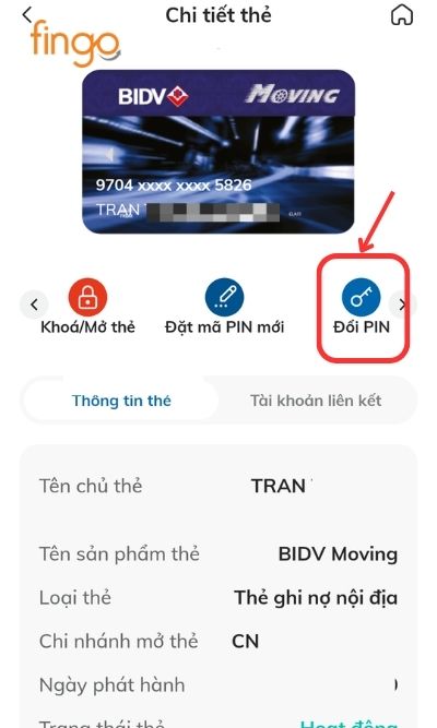 Chọn mục "Đổi PIN"