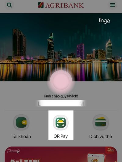 Chọn QR Pay để ứng dụng hiển thị phần tạo mã QR