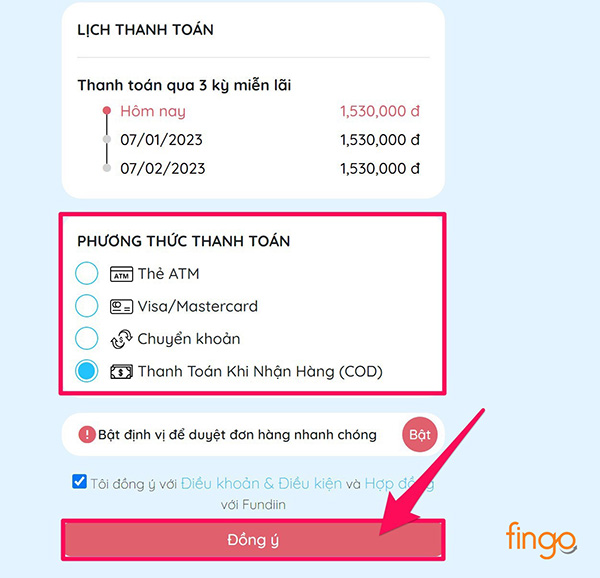 Chọn phương thức thanh toán và tiến hành thanh toán