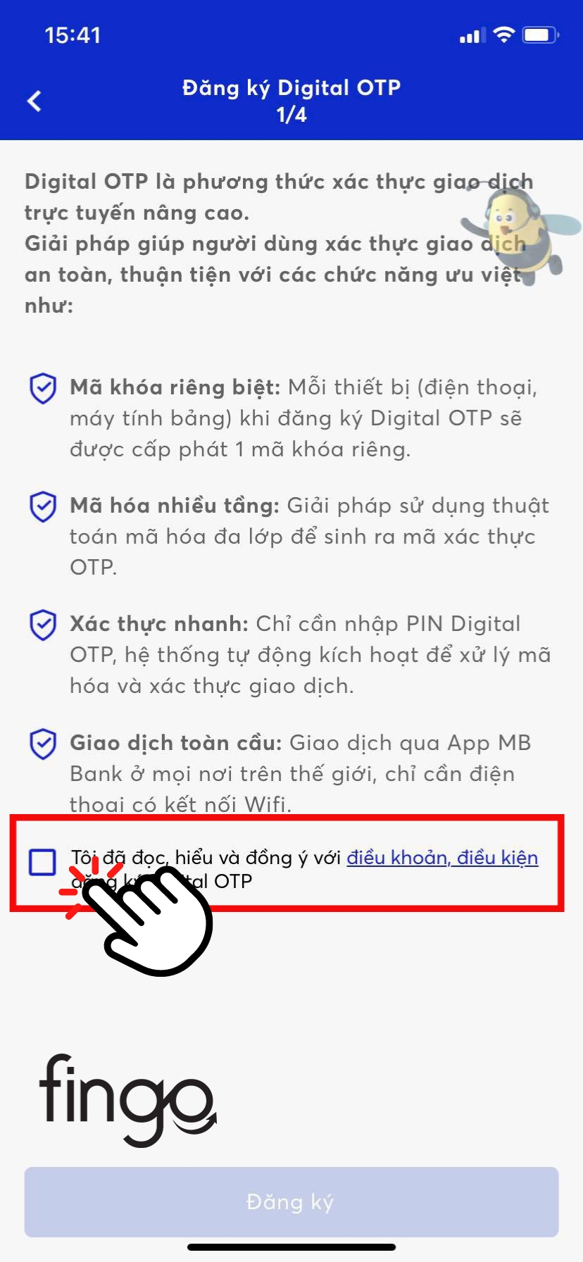 Chọn vào ô đồng ý các điều khoản