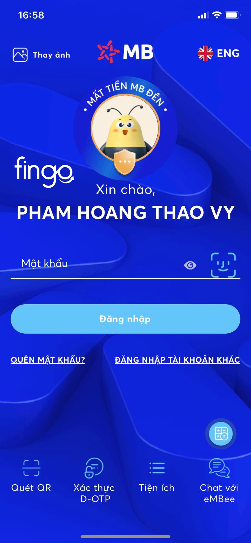 Đăng nhập vào ứng dụng MB Bank