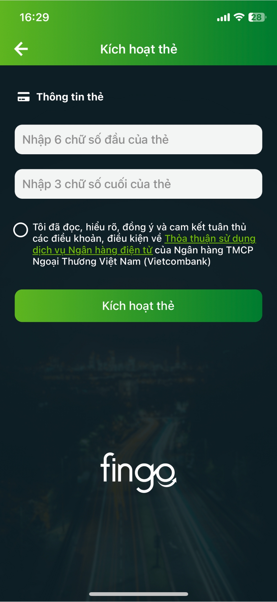 Kích hoạt thẻ Vietcombank bước 3
