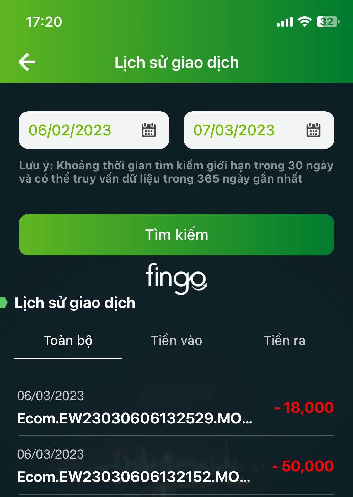 Kiểm tra lịch sử giao dịch Vietcombank Digibank