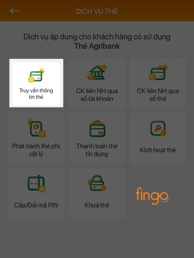 Nhấn chọn "truy vấn thông tin thẻ" để hiển thị số tài khoản