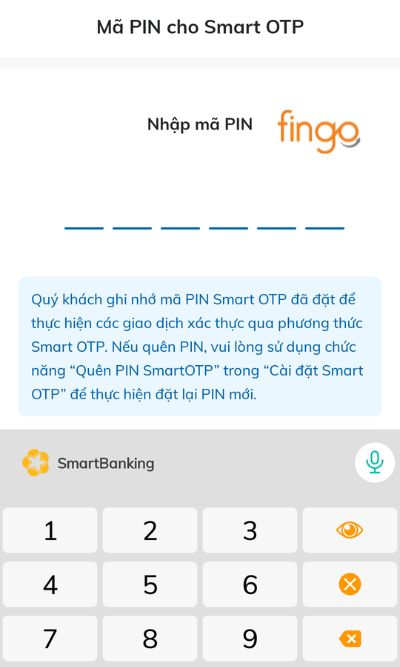 Nhập mã PIN mới cho Smart OTP BIDV và xác nhận lần 2.
