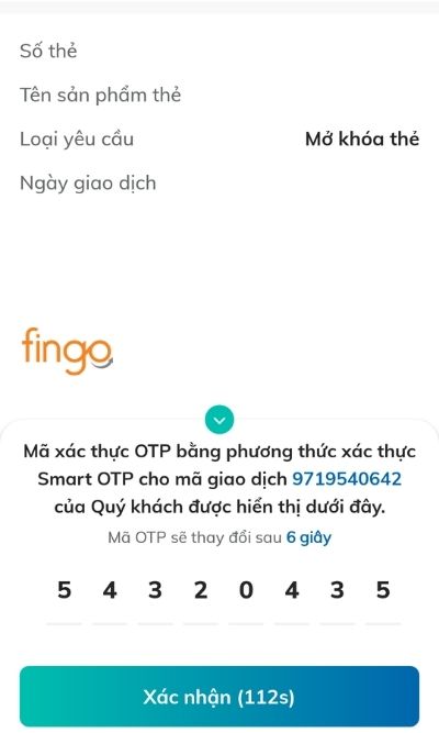 Xác nhận mở khóa thẻ.