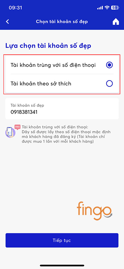 Lựa chọn số tài khoản