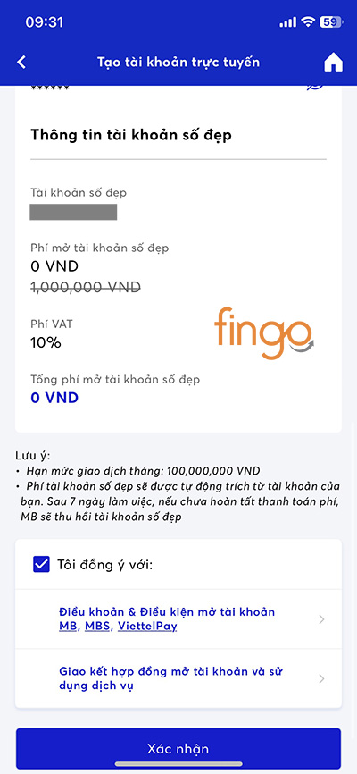 Đọc lại hợp đồng và xác nhận mở tài khoản