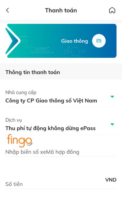 Nhập biển số xe và Số tiền.