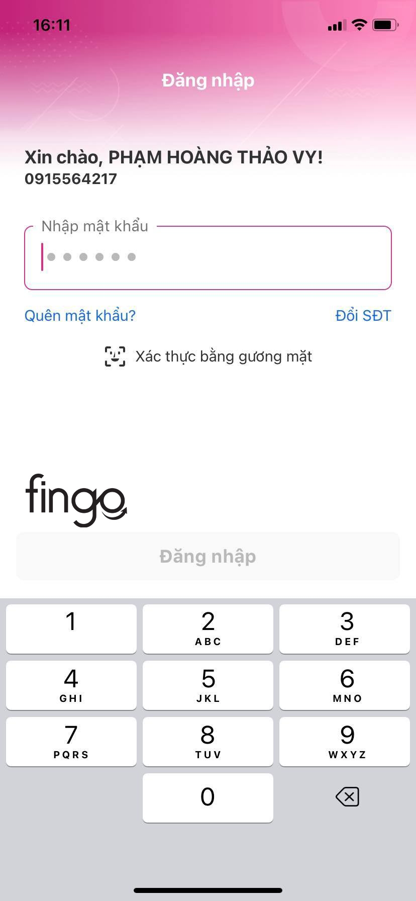 Đăng nhập vào ví điện tử MOMO
