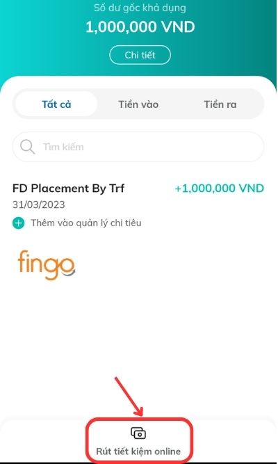 Chọn Rút tiết kiệm online.