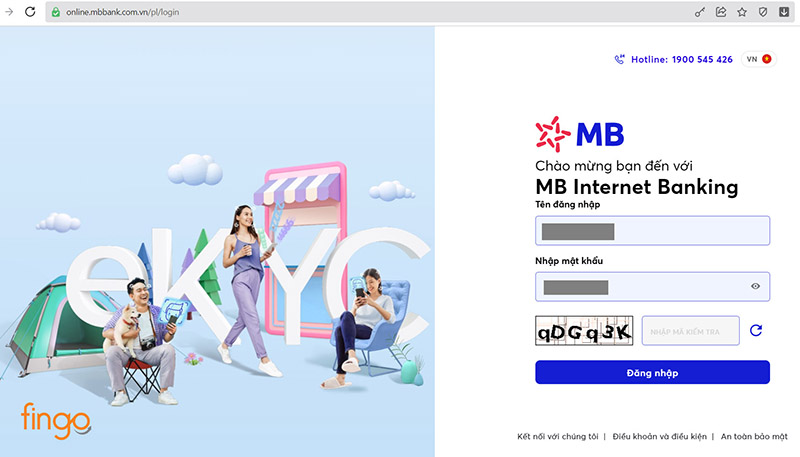Đăng nhập vào tài khoản MB Bank